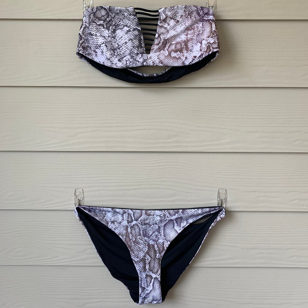 Snakeskin Print/ Black Reversible Bikini Set
